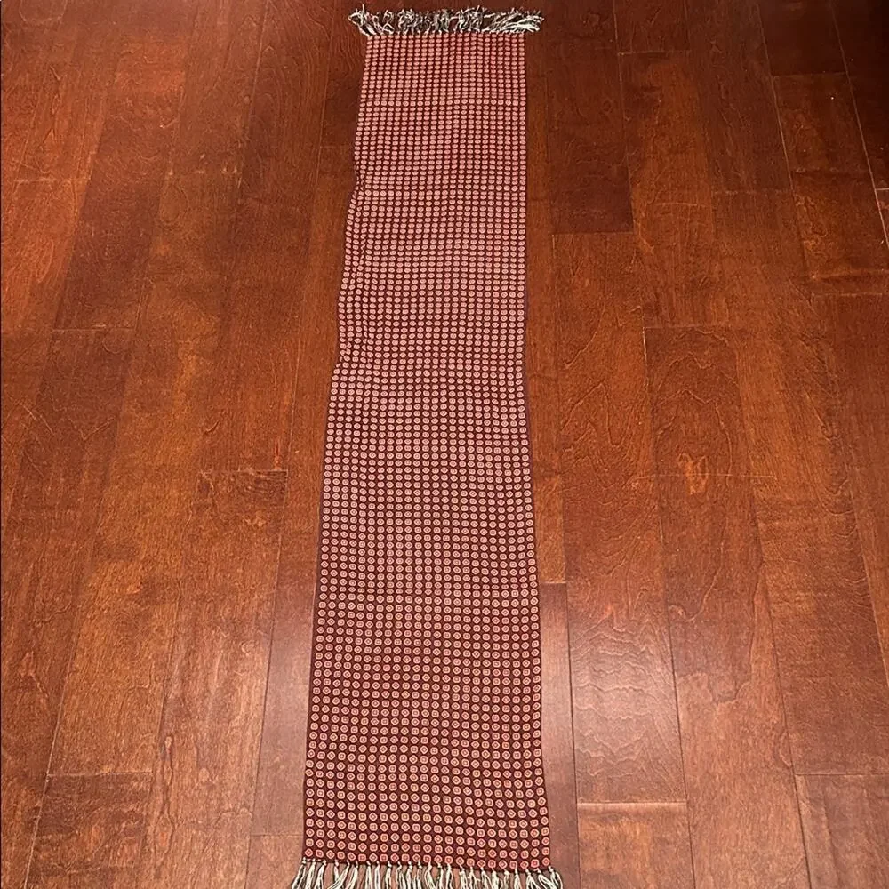 Geometric Patterned Scarf with Fringe, Shades of Brown, Brick, Red and Beige